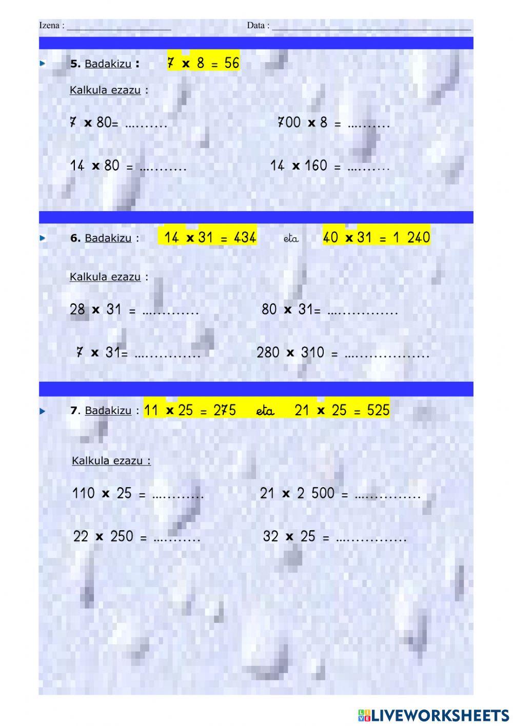 Zatitzaileak eta biderketak