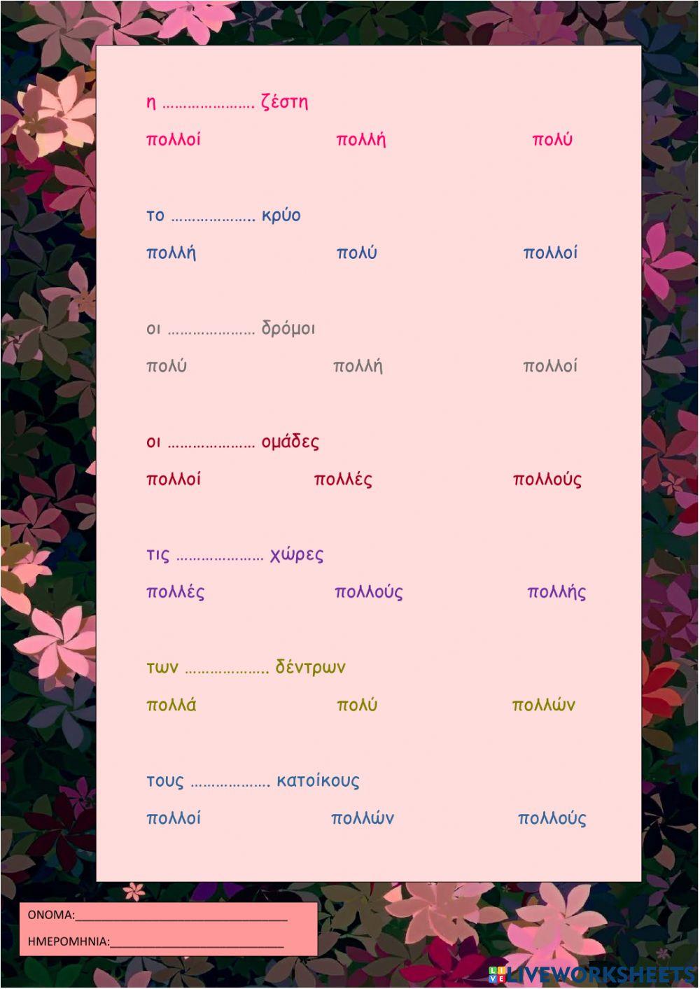 Το επίθετο -ο πολύς, η πολλή, το πολύ-