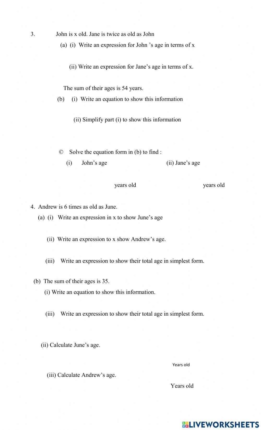 Writing algebraic expression