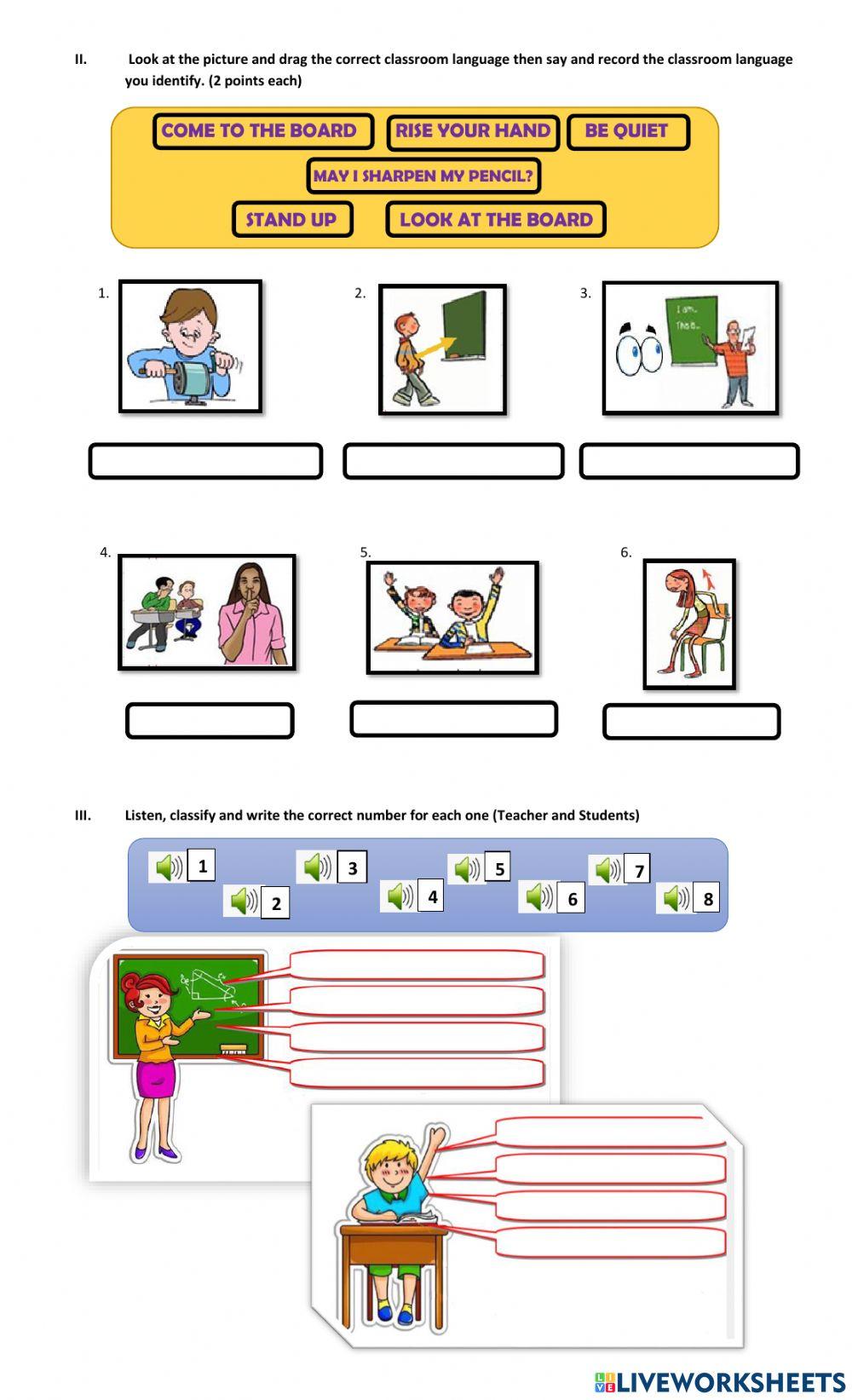 Classroom language 5th grade