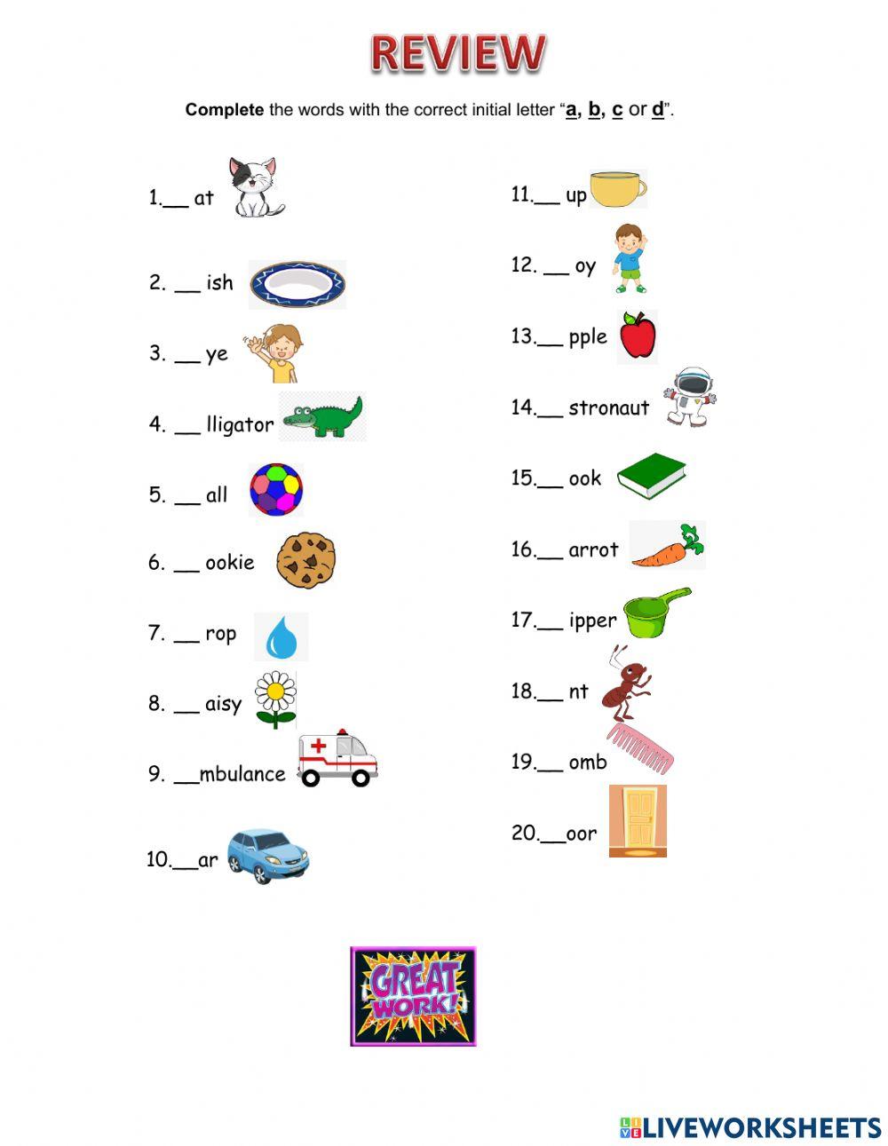 A, b, c, d review worksheet | Live Worksheets