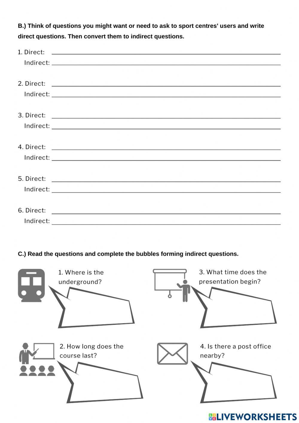 Direct and Indirect Questions Worksheet 0900 | Jessica