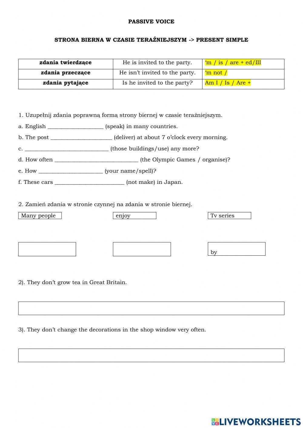 strona bierna - czas teraźniejszy