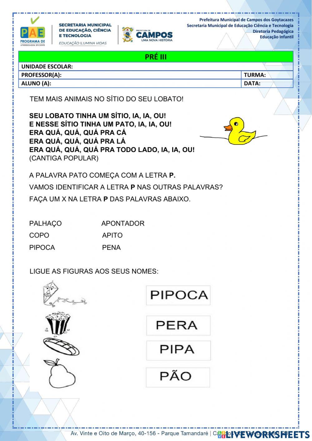 Trabalhando a letra P