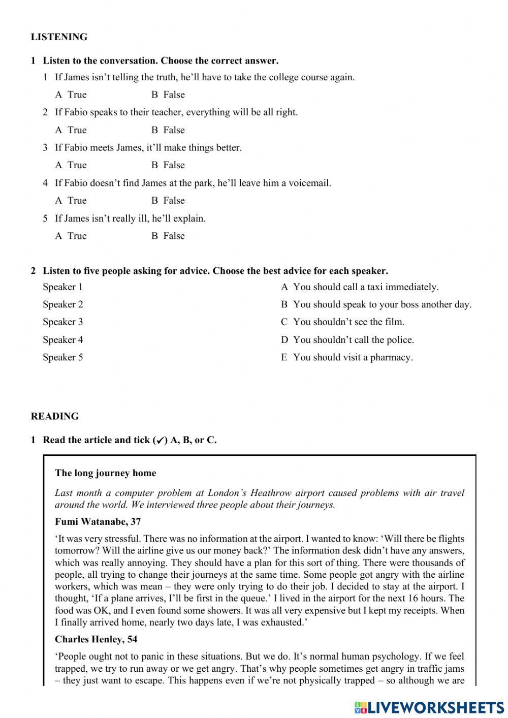 Listening and reading test NEF