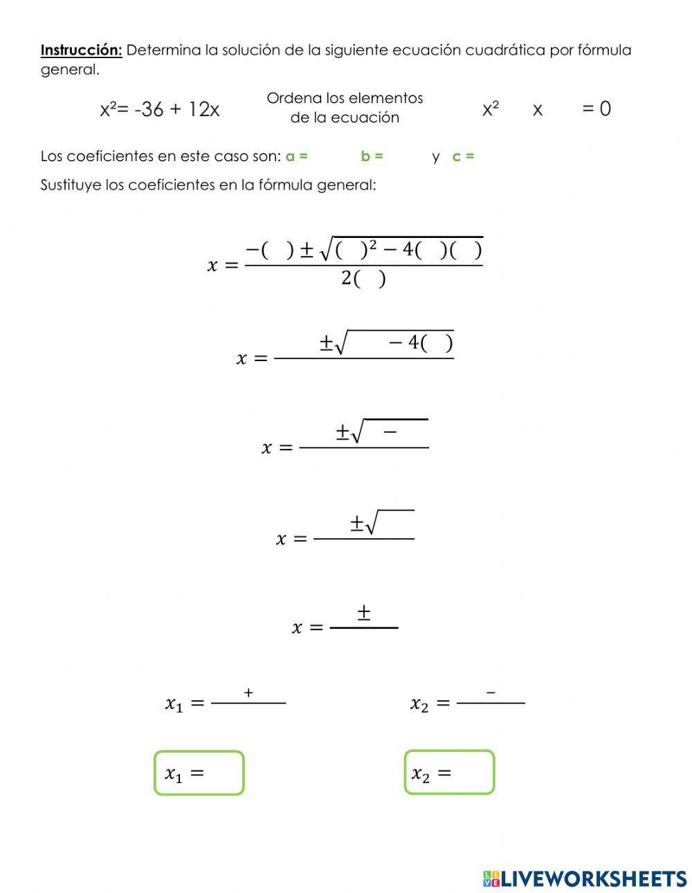 Práctica de repaso -Fórmula general-