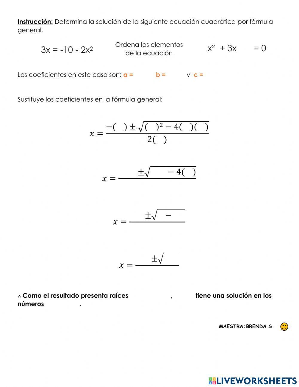 Práctica de repaso -Fórmula general-
