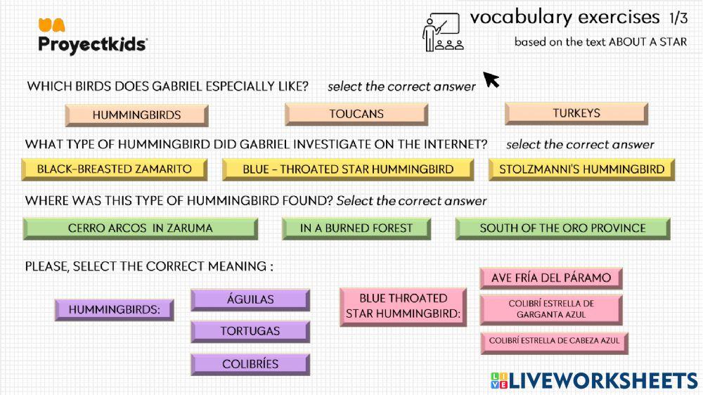 PROYECT KIDS | ABOUT A STAR vocabulary exercises 2948199