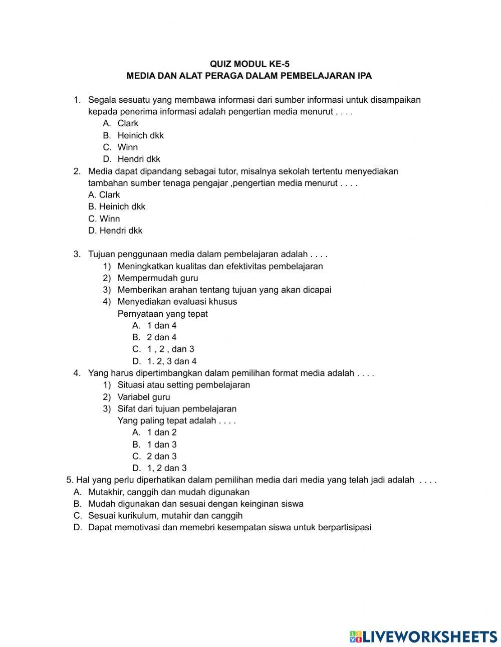 Quiz modul ke 5 pembelajaran ipa sd
