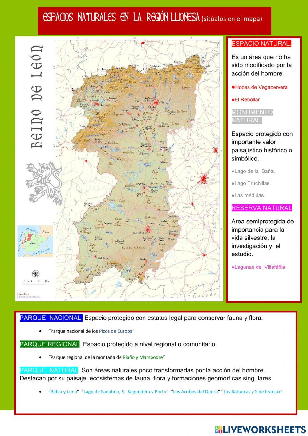 Llionés.ESPACIOS NATURALES en la Región Llionesa.6ºde primaria
