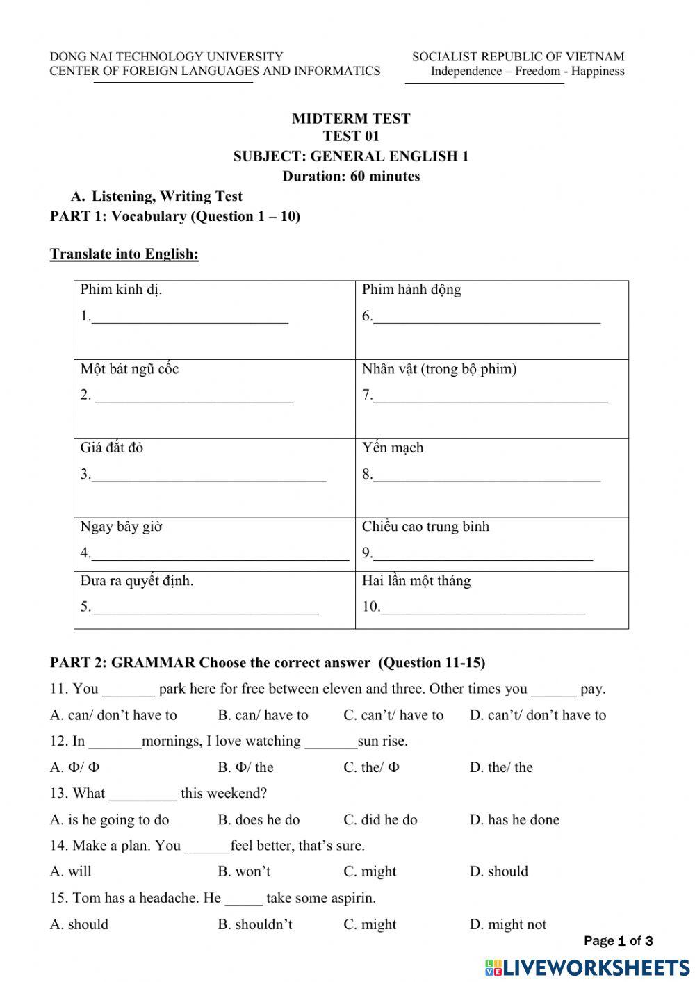 General-English-1-Mid-term test