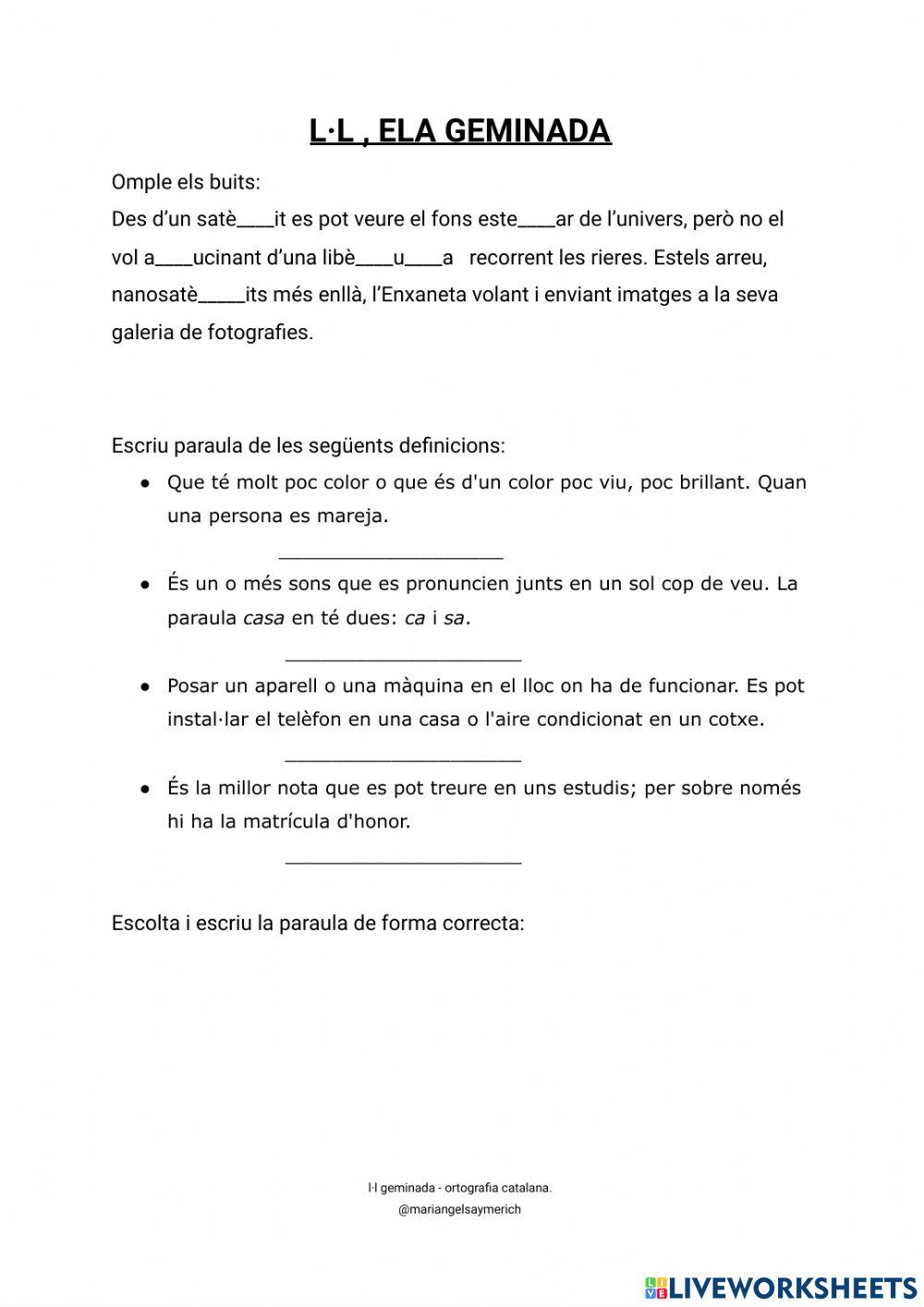 Ela geminada ortografia catalana