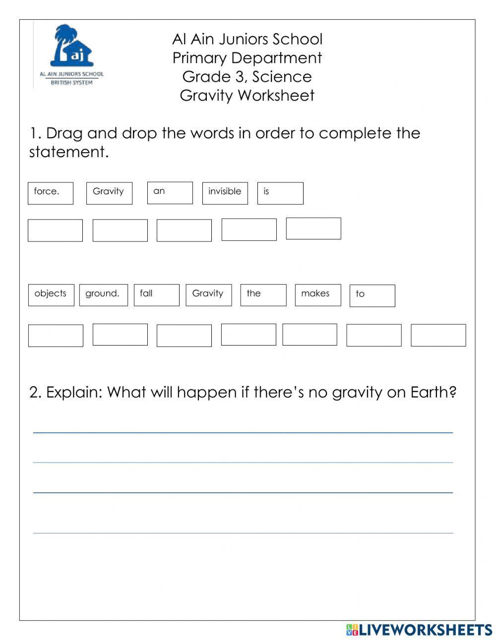 Gravity Worksheet