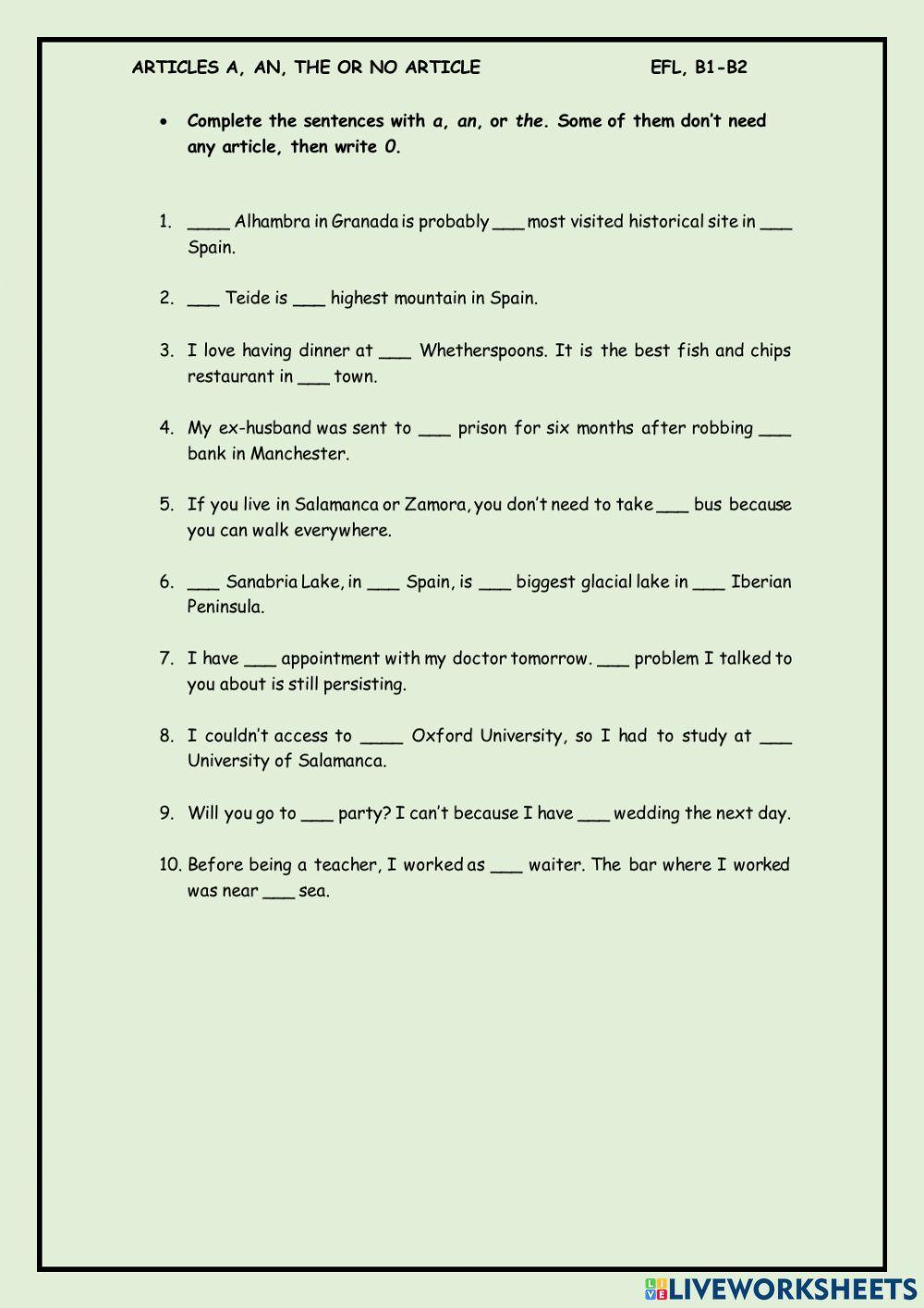 ARTICLES: a, an, the