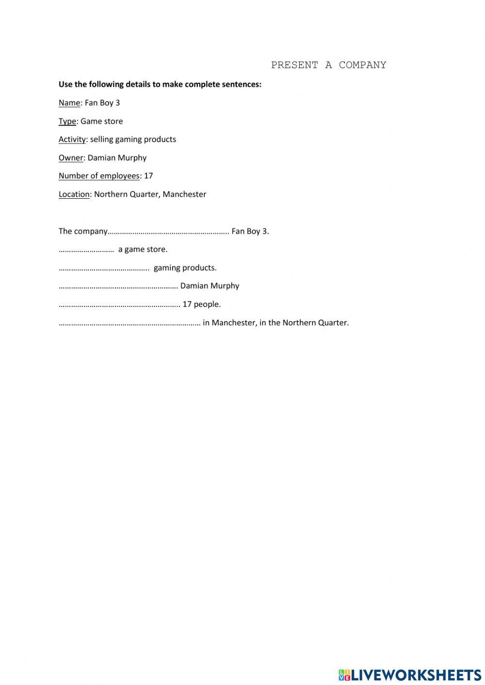 Presenting a company