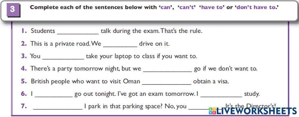 Cand, Can't, Have to, Don't have to