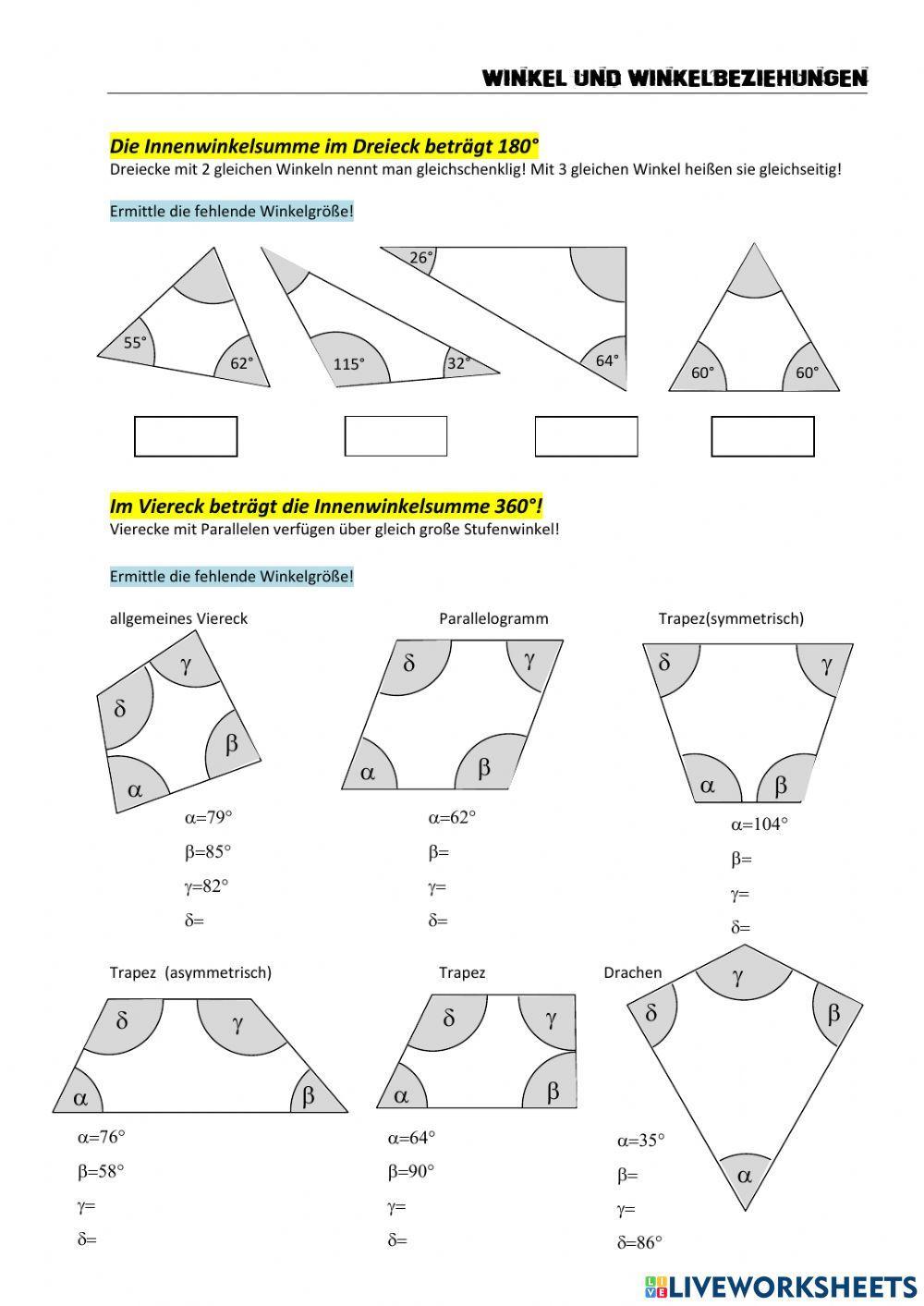 Dreieck-Arbeitsblatt: Geometrie-Übung