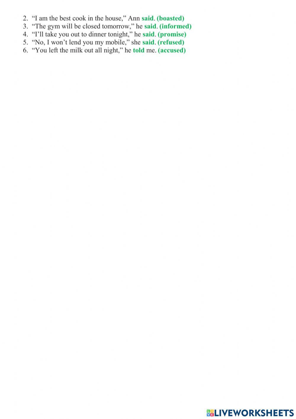 Reported verbs p. 103 SB