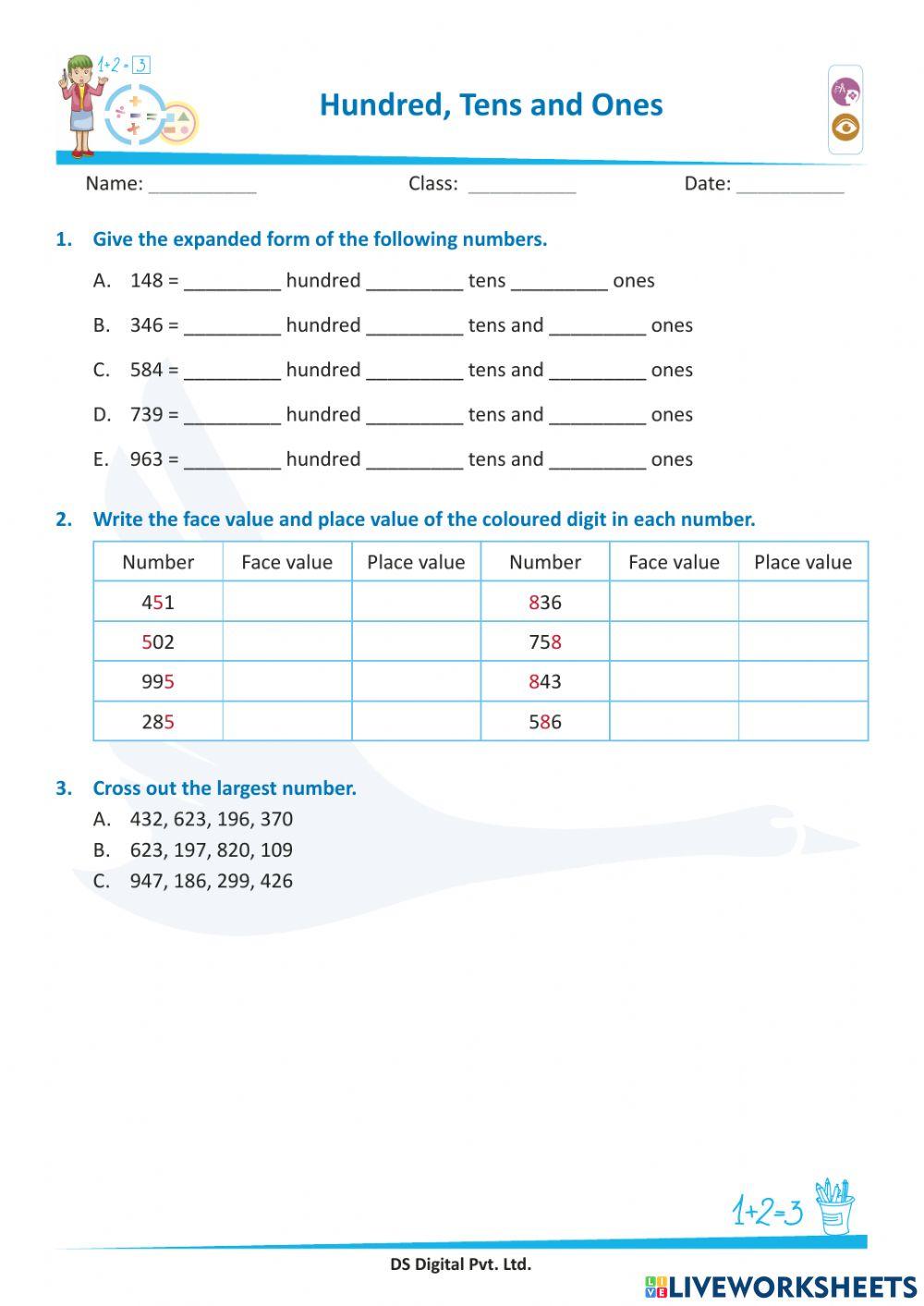 963019 Math Number Sense Worksheet Seema 927393-place-value-and-face-value-anusubu
