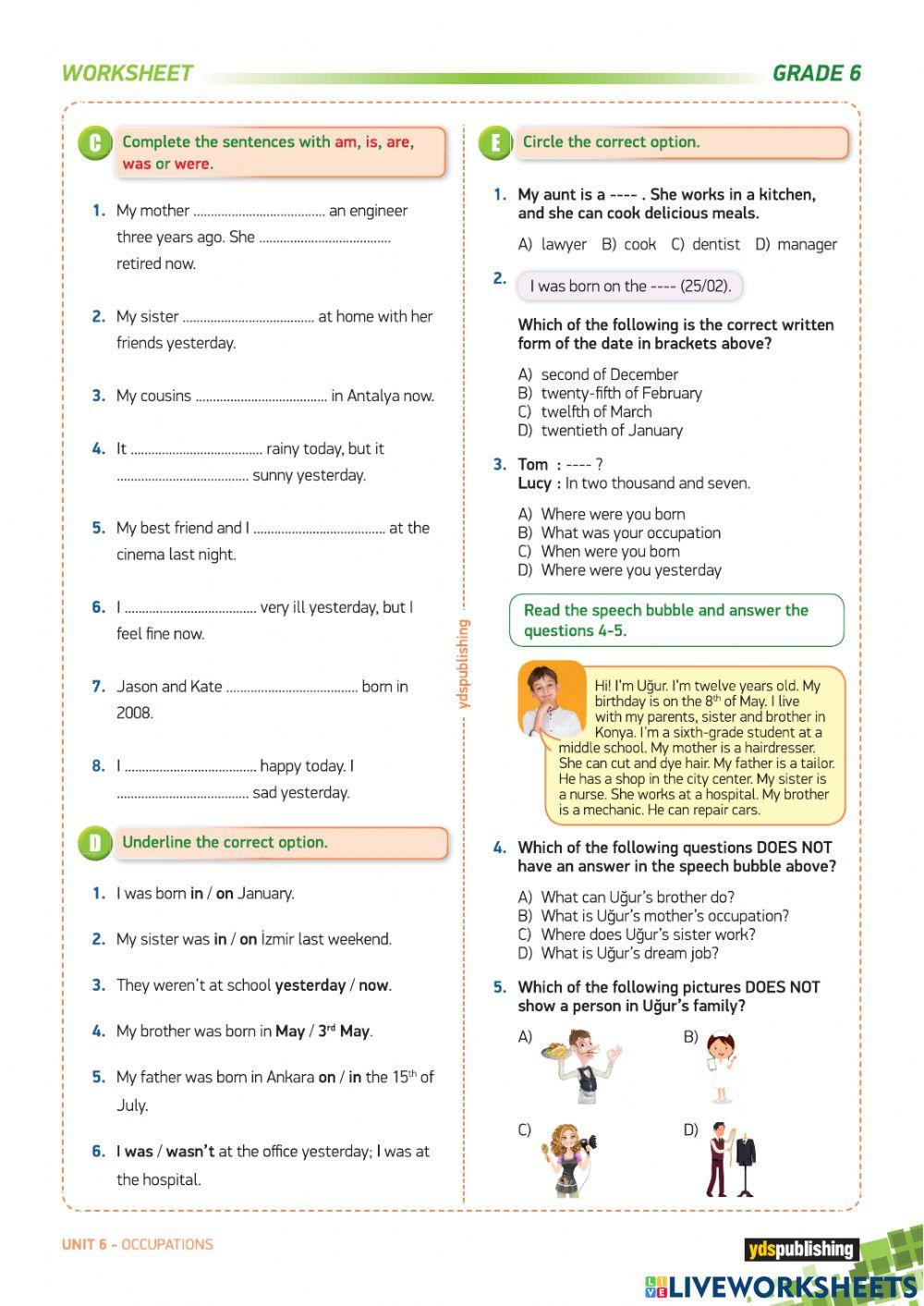 6TH GRADE UNIT 6 WORKSHEET YDS online exercise for Live Worksheets