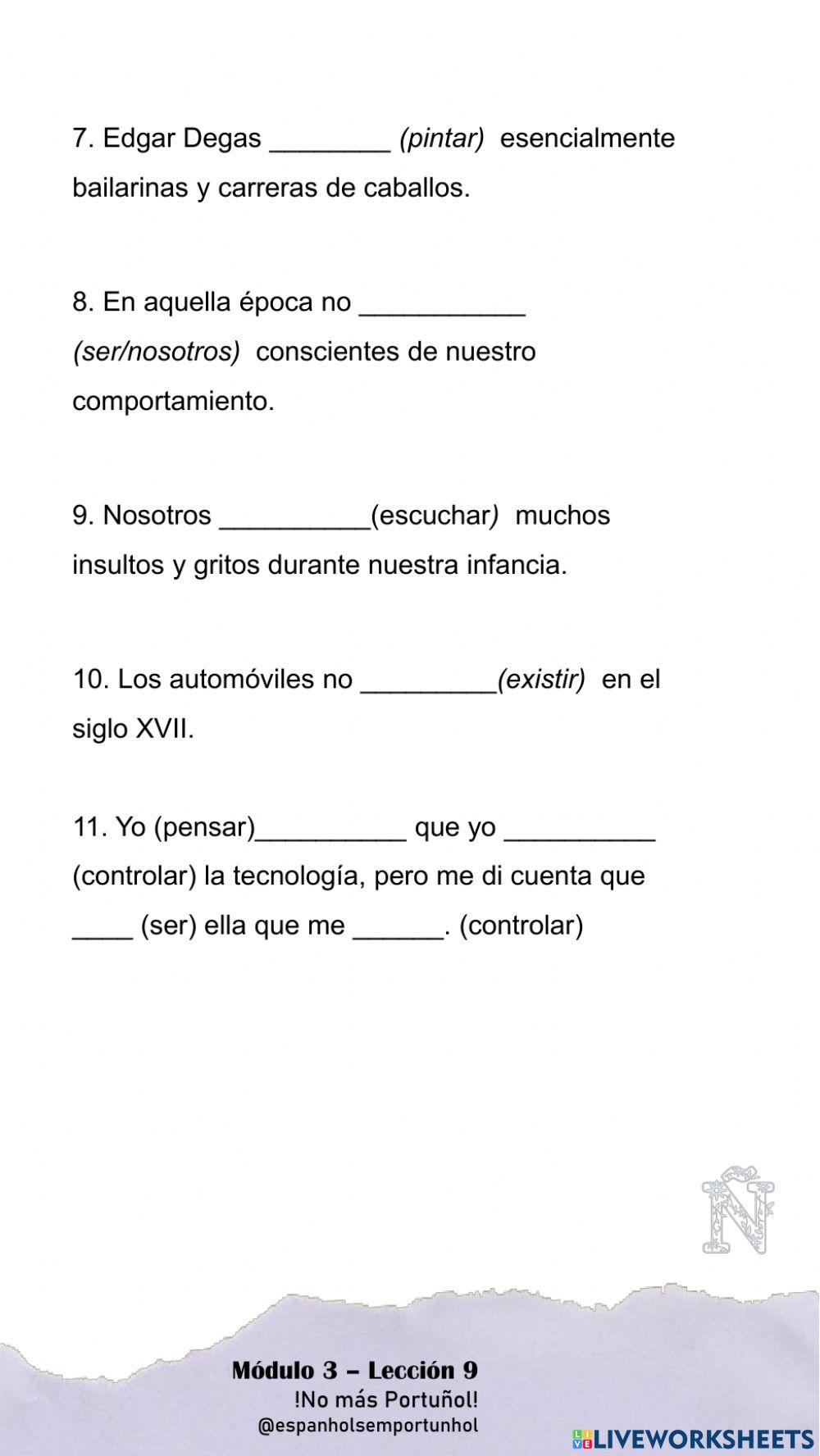 Ejercicios - Pretérito Imperfecto