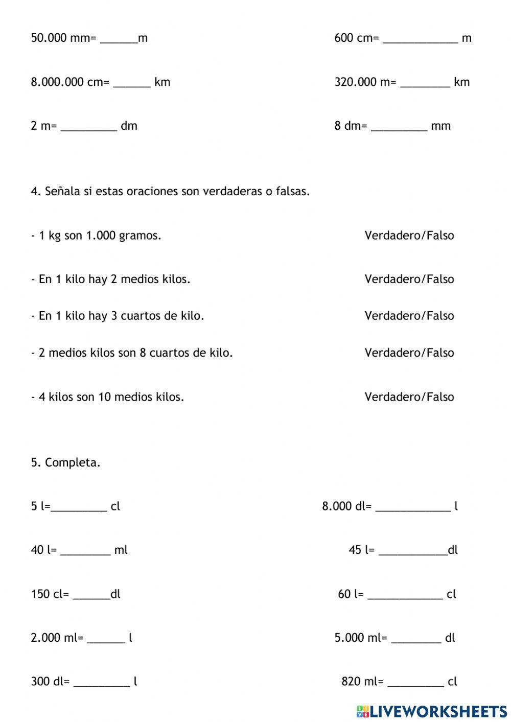 Medidas de longitud, capacidad y masa