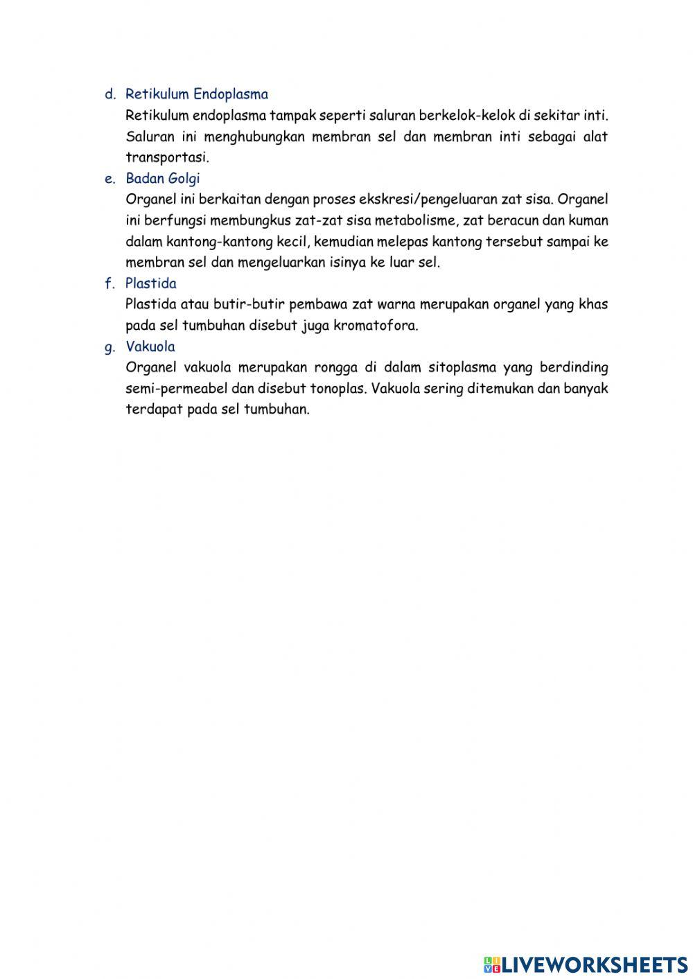 Pre Test Bab Sel - Organel Sel