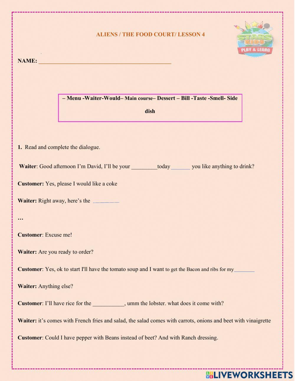 Aliens - the food court- lesson 4