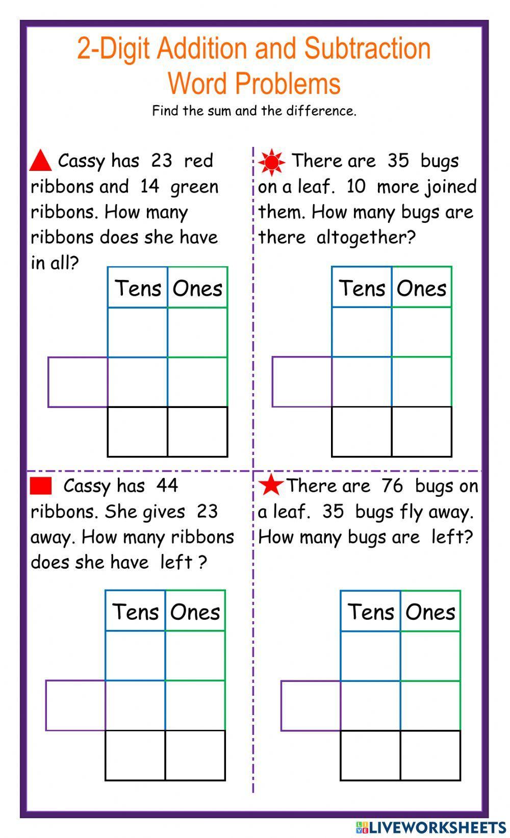 2-Digits Addition and Subtraction Word Problems