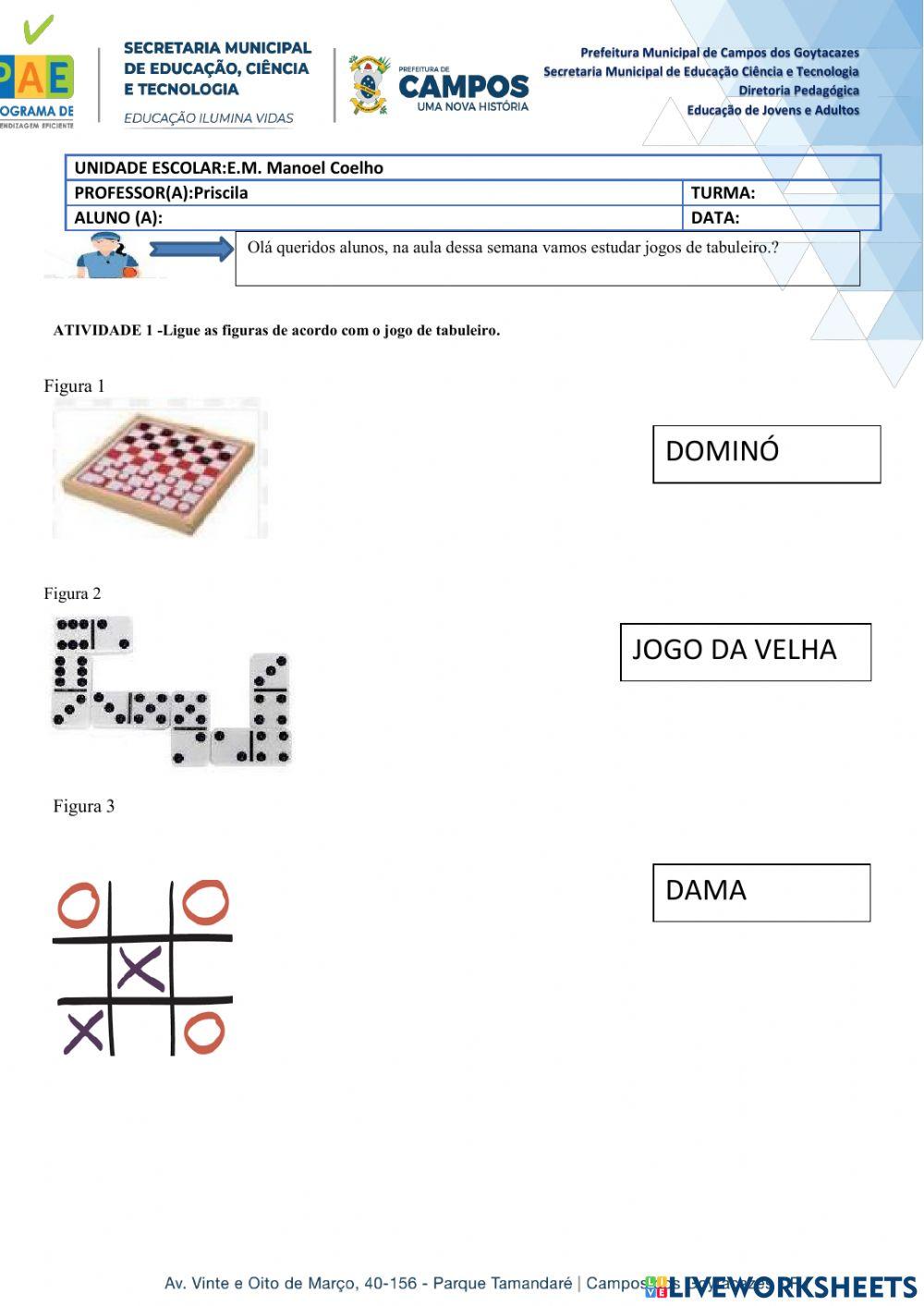 Jogos de tabuleiro interactive worksheet