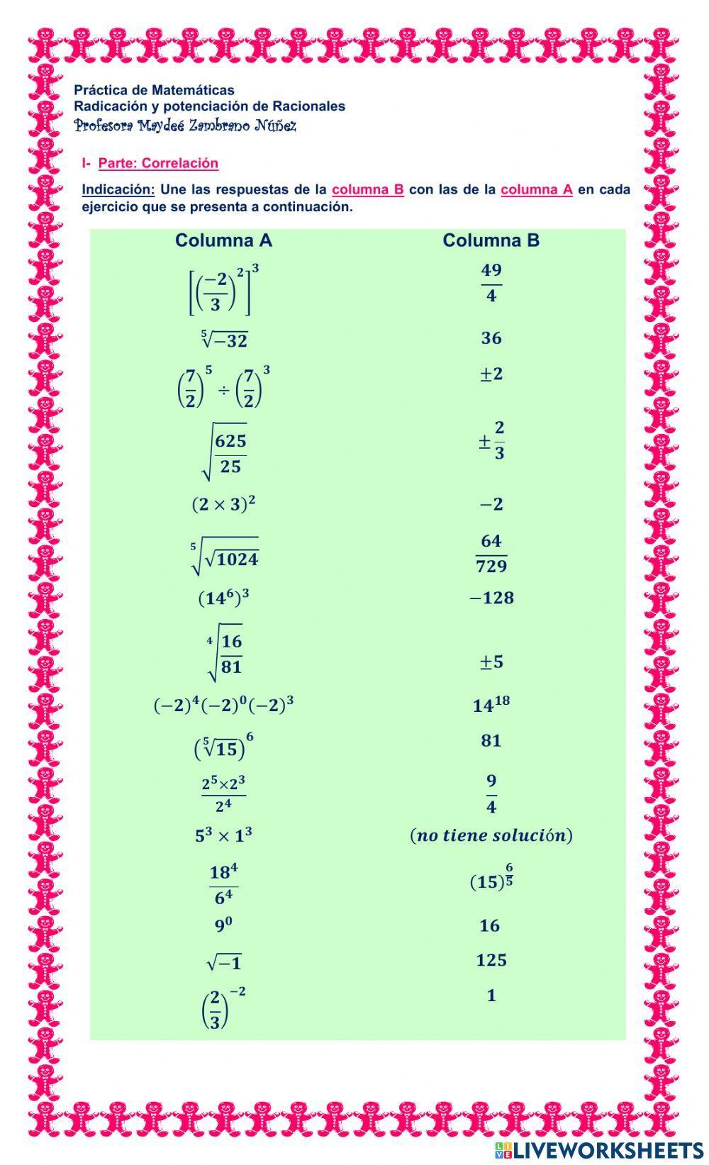 Potencia y radicación en los racionales