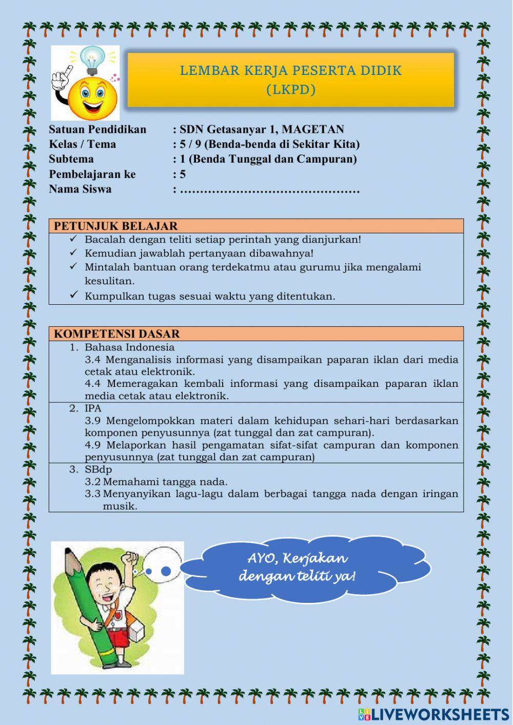 Soal Tema 9 Subtema 1 PB 5