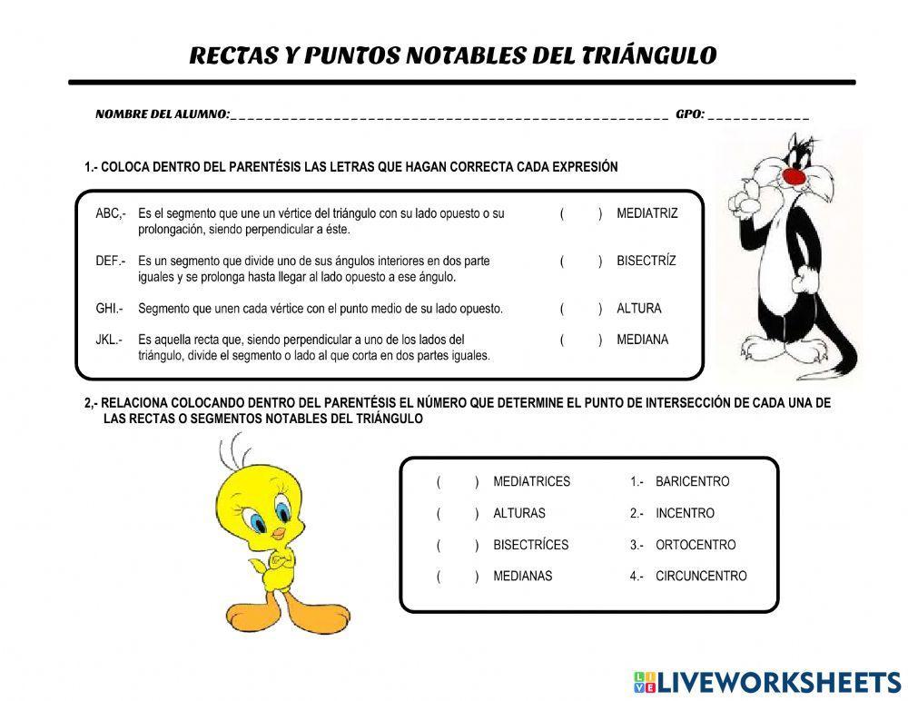 Rectas y puntos notables del triángulo