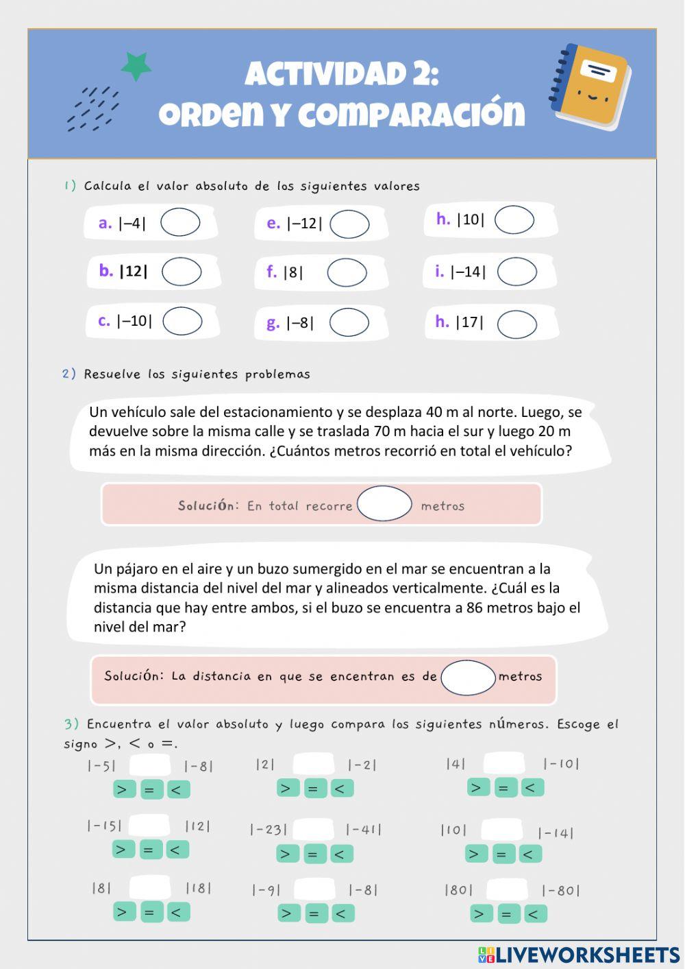 Actividad 3: valor absoluto- elemento neutro - inverso aditivo 