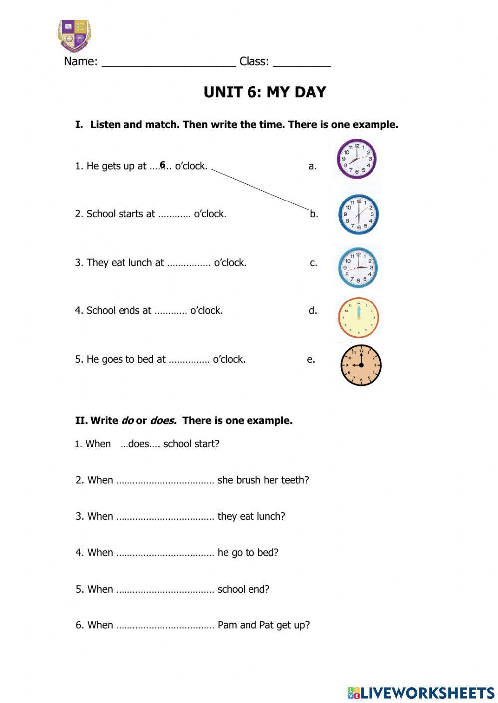 Review unit 6 : My day for term 4 test