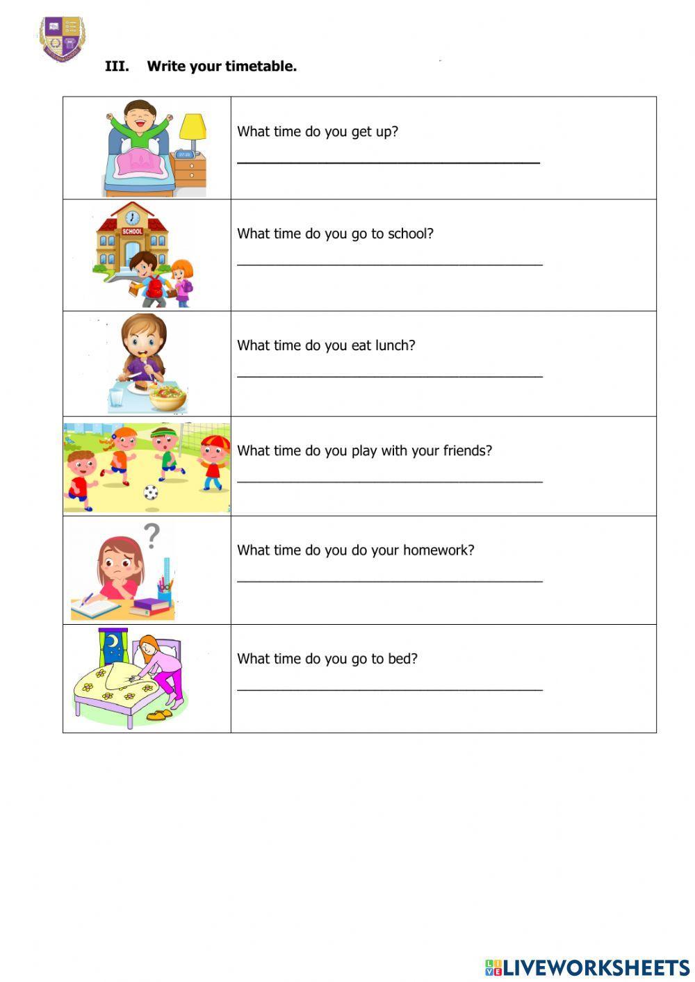 Review unit 6 : My day for term 4 test