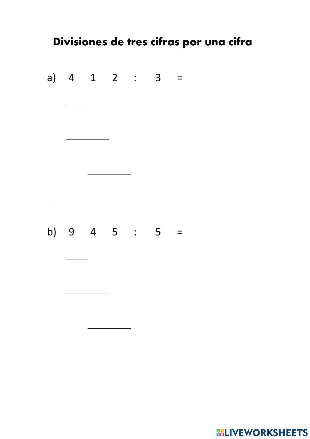 Divisiones de tres cifras por una cifra