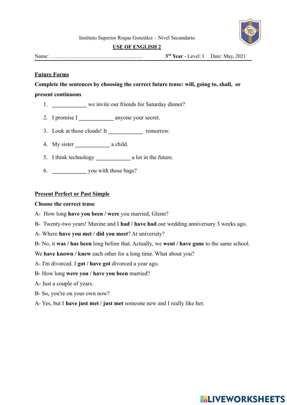 3rd year - Use of English 2 - Level I