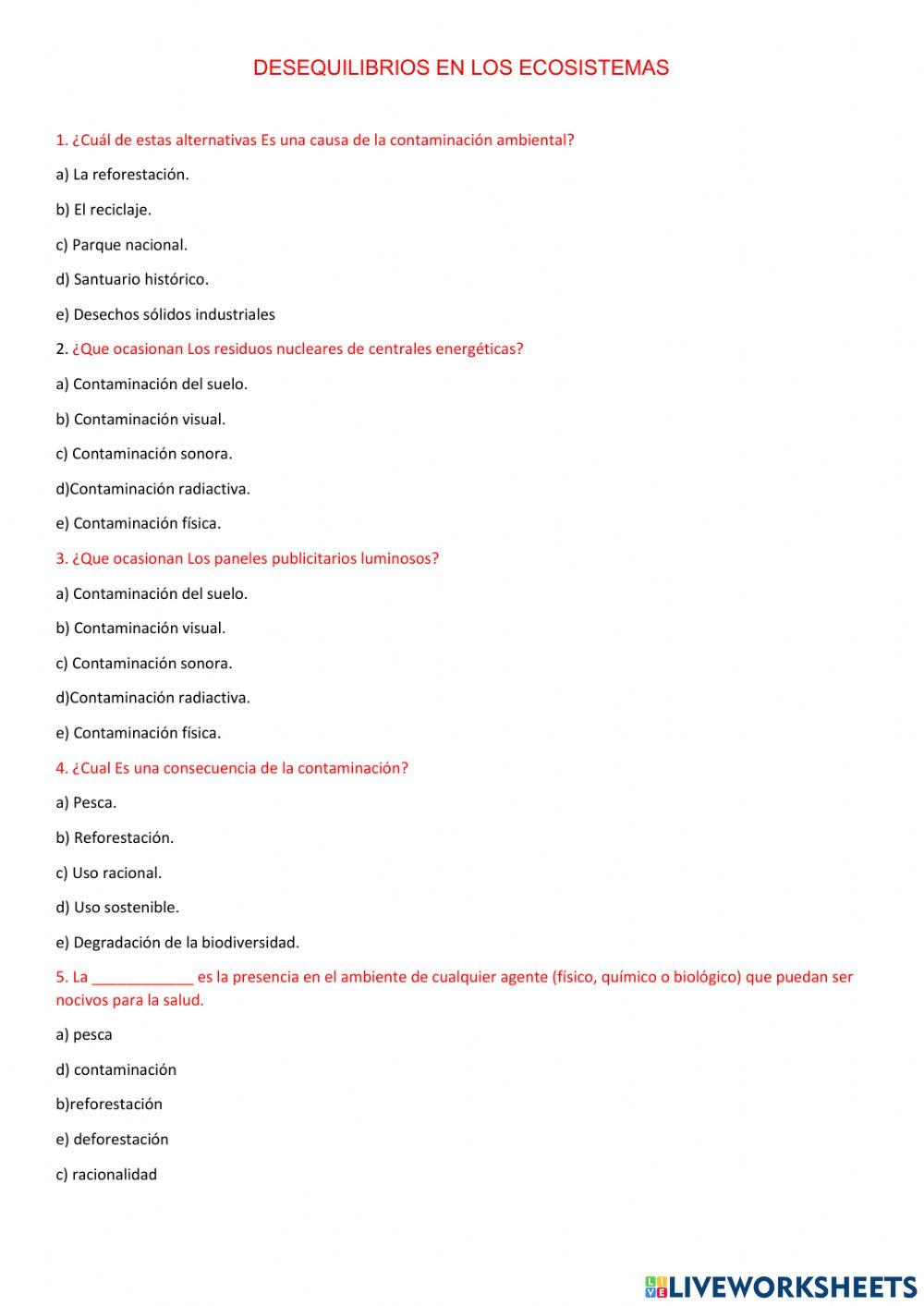 Desequilibrios en los ecosistemas