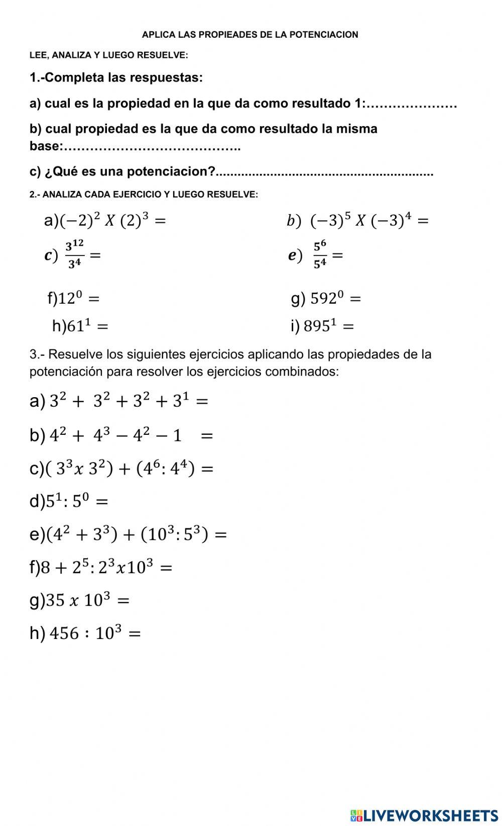 Propiedades de la potenciacion Propiedades de la potenciacion