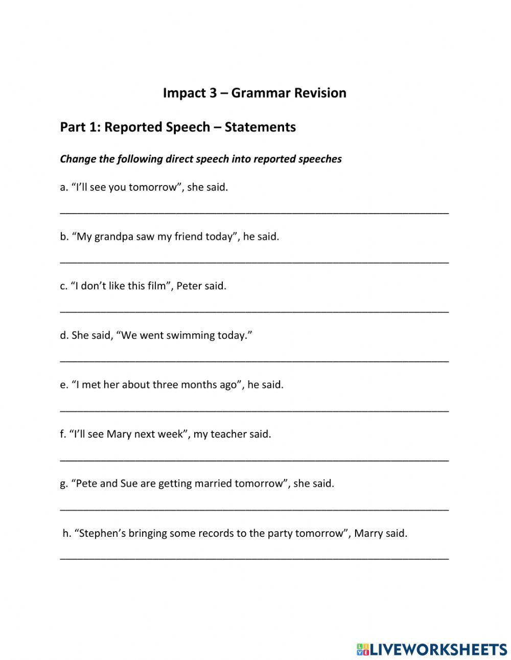 Impact 3 Grammar practice