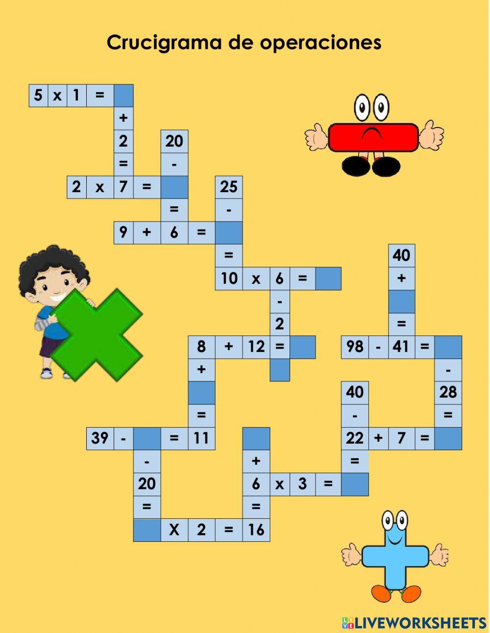 Crucigrama de operaciones 2do primaria