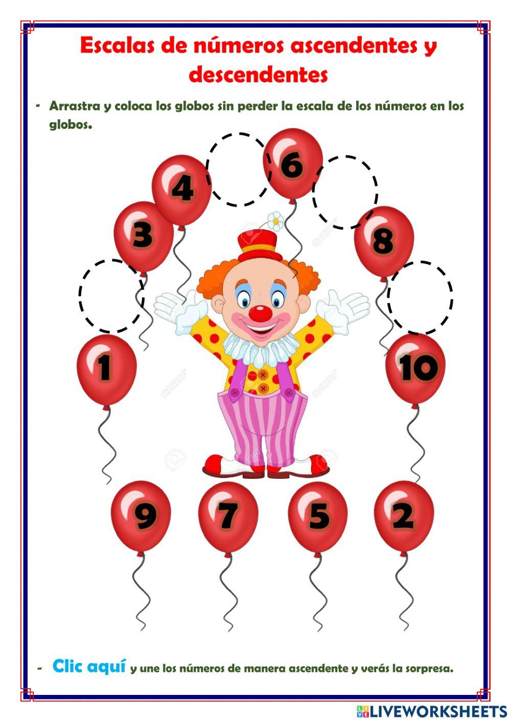 Escalas de números ascendentes y  descendentes