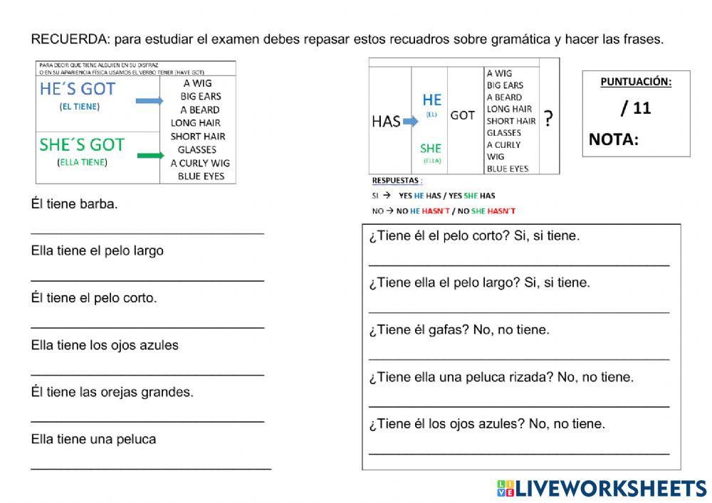 Ejercicios de Repaso Verbo Has got