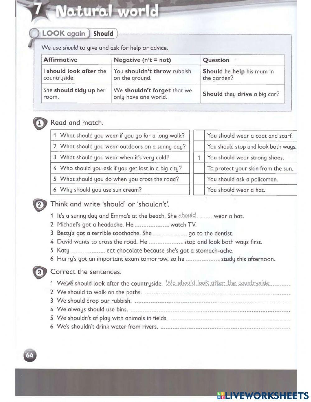 Worksheet for should shouldn't 2