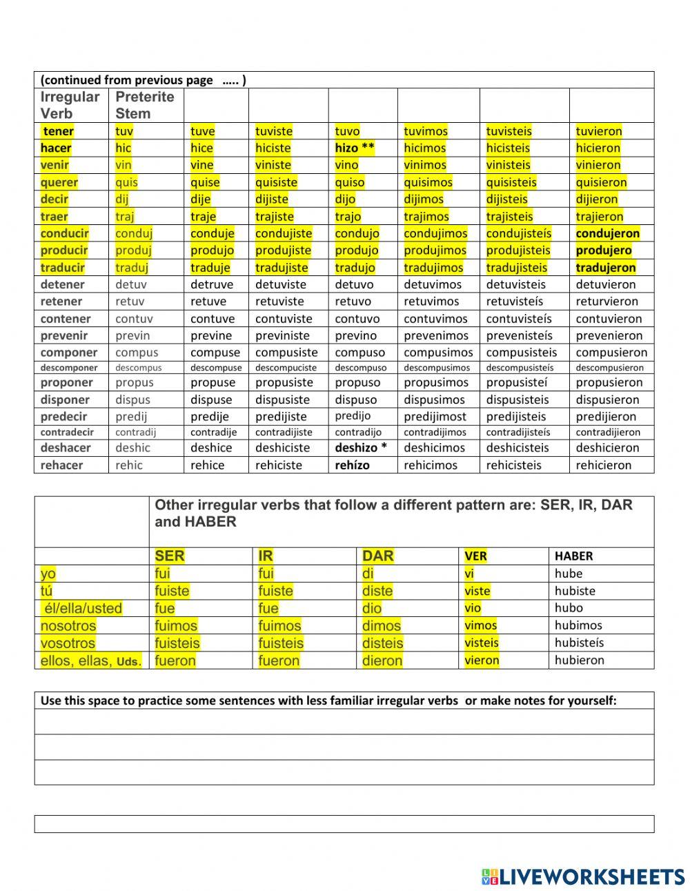 Irregular Preterite Verbs - Study Guide online exercise for | Live ...