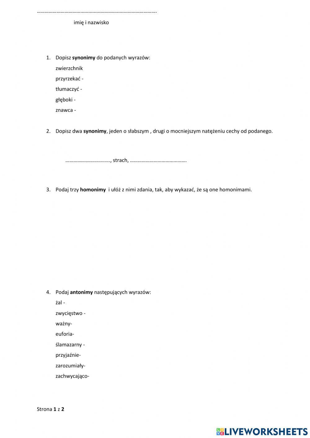 Antonimy homonimy synonimy