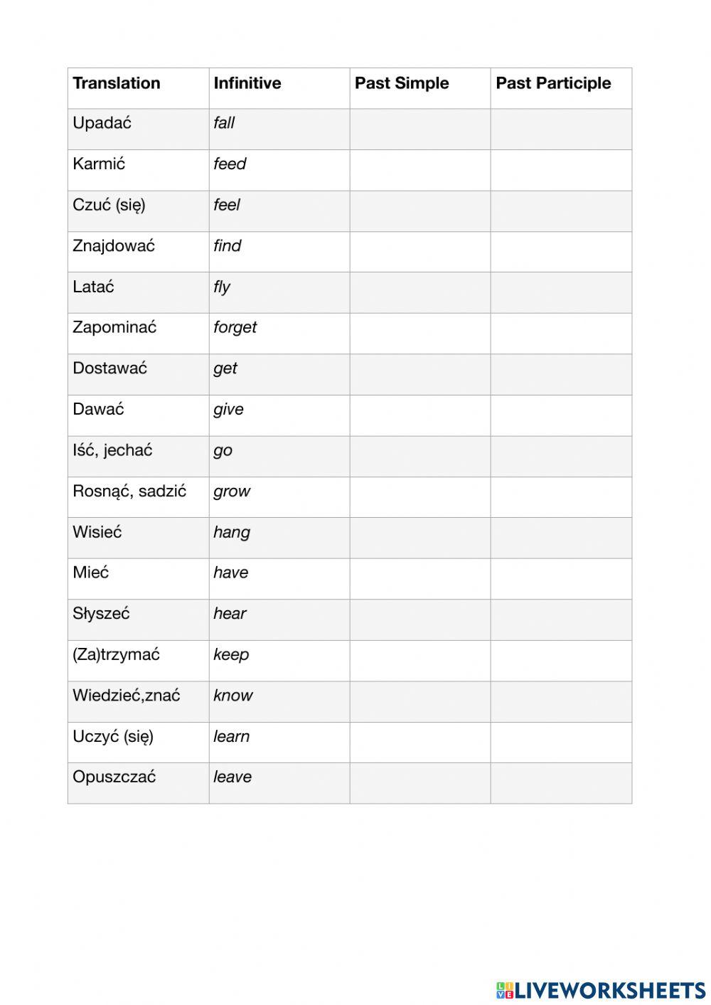 Irregular verbs