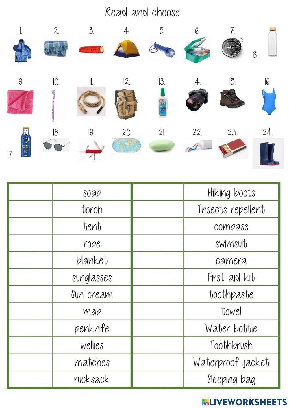 Unit 7 camping vocab read and match