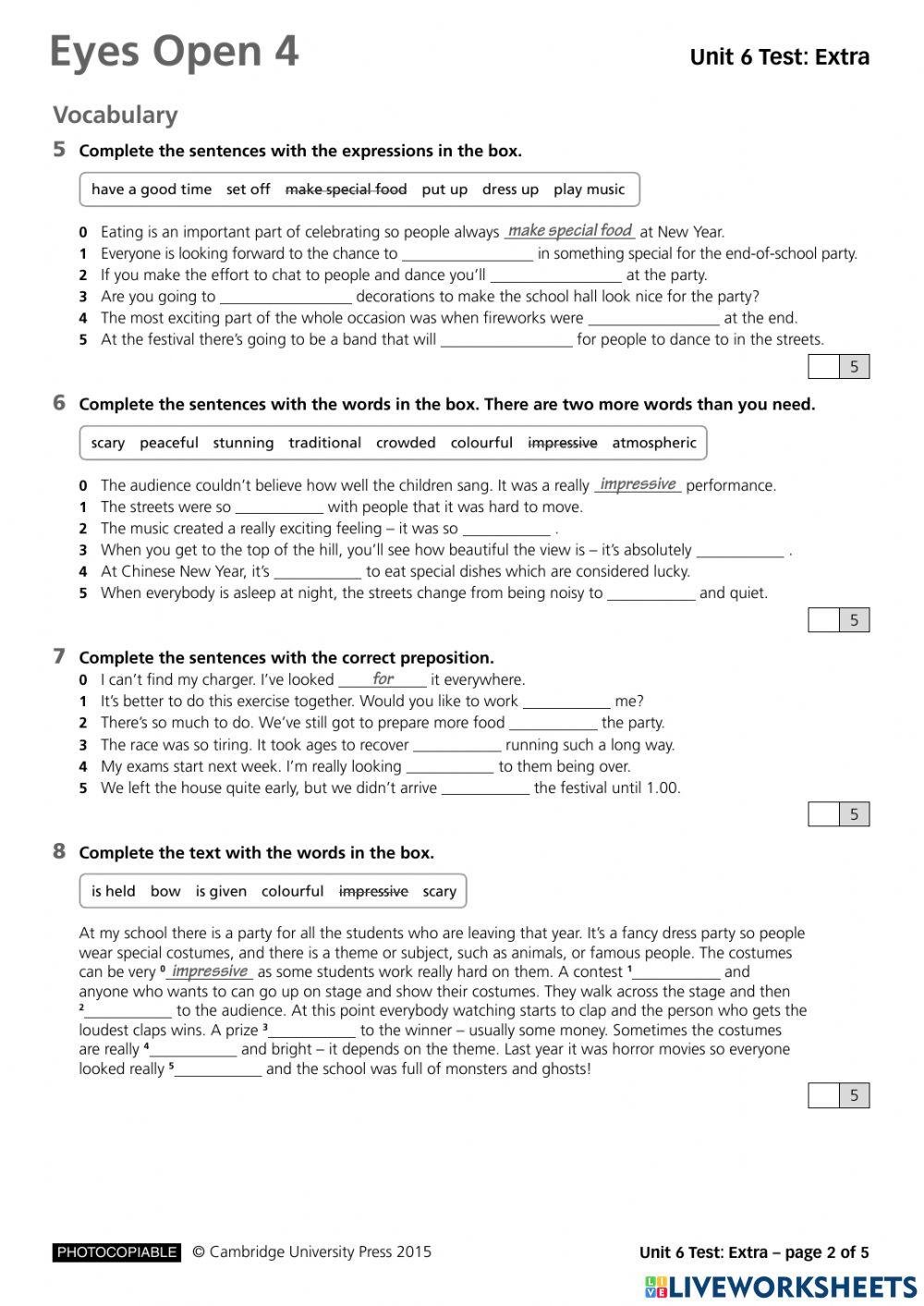 Eyes Open 4, Unit 6 Vocabulary-Grammar test
